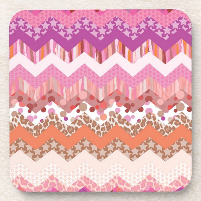Pink zigzag background beverage coaster (Front)