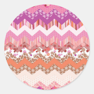 Pink zigzag background classic round sticker