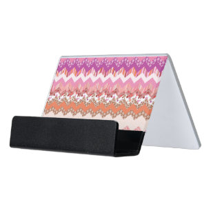 Pink zigzag background desk business card holder