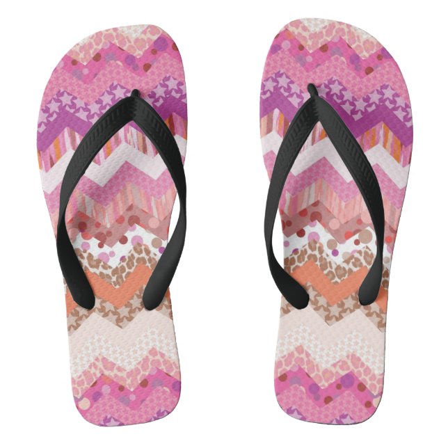 Pink zigzag background flip flops (Footbed)