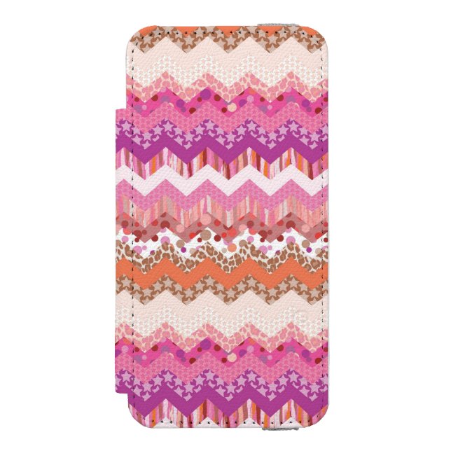 Pink zigzag background incipio iPhone wallet case (Folio Front)