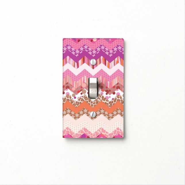 Pink zigzag background light switch cover (In Situ)