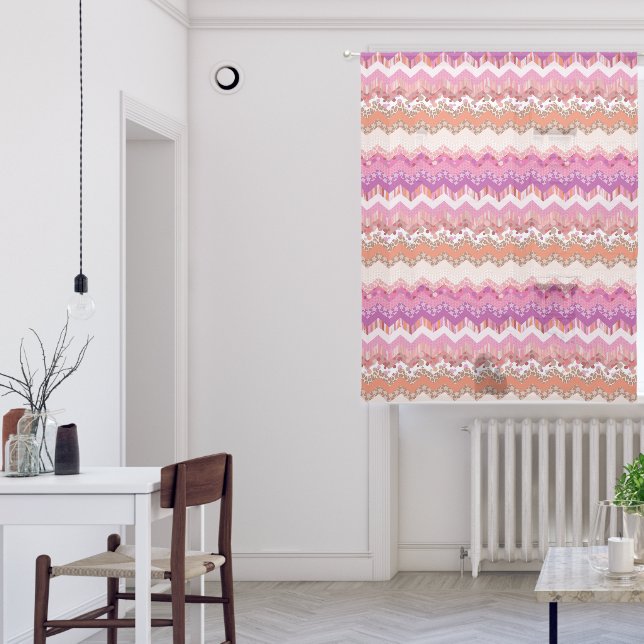 Pink zigzag background sheer curtains (Living Room)