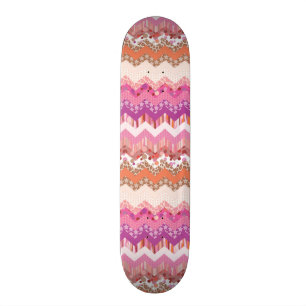 Pink zigzag background skateboard deck