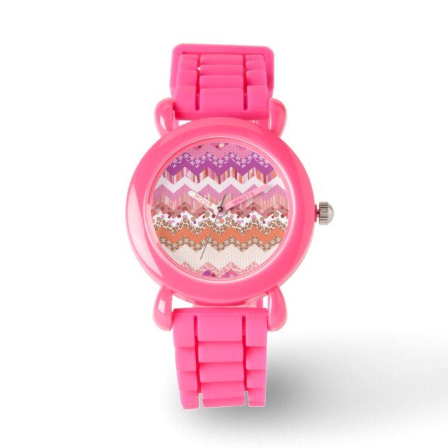 Pink zigzag background watch (Front)