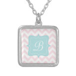 Pink Zigzag Monogram Silver Plated Necklace at Zazzle