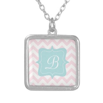 Pink Zigzag Monogram Silver Plated Necklace by PatternPlethora at Zazzle