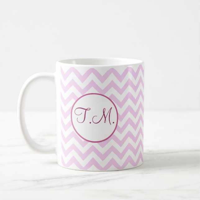Pink Zigzag Monogrammed Coffee Mug (Left)