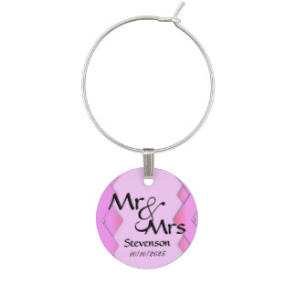 Pink Zigzag Mr and Mrs Monogram Wine Charm