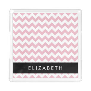 Pink Zigzag, Pink Chevron, Wave Pattern, Your Name Acrylic Tray