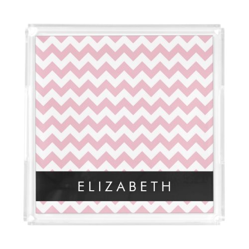 Pink Zigzag Pink Chevron Wave Pattern Your Name Acrylic Tray