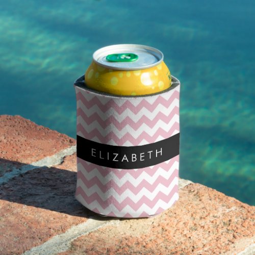 Pink Zigzag Pink Chevron Wave Pattern Your Name Can Cooler
