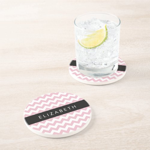 Pink Zigzag Pink Chevron Wave Pattern Your Name Coaster
