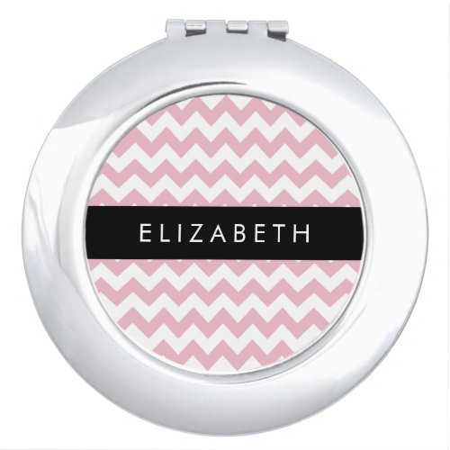 Pink Zigzag Pink Chevron Wave Pattern Your Name Compact Mirror