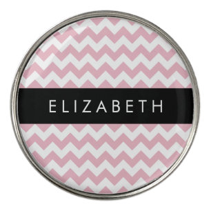 Pink Zigzag, Pink Chevron, Wave Pattern, Your Name Golf Ball Marker