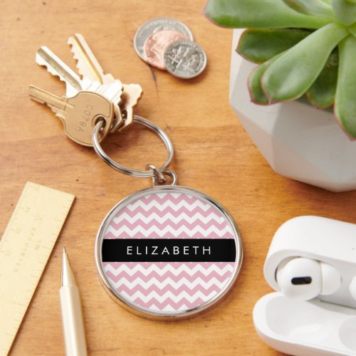 Pink Zigzag Pink Chevron Wave Pattern Your Name Keychain