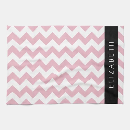 Pink Zigzag Pink Chevron Wave Pattern Your Name Kitchen Towel