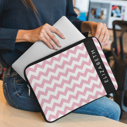 Pink Zigzag, Pink Chevron, Wave Pattern, Your Name Laptop Sleeve