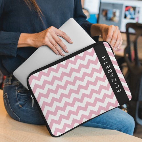 Pink Zigzag Pink Chevron Wave Pattern Your Name Laptop Sleeve