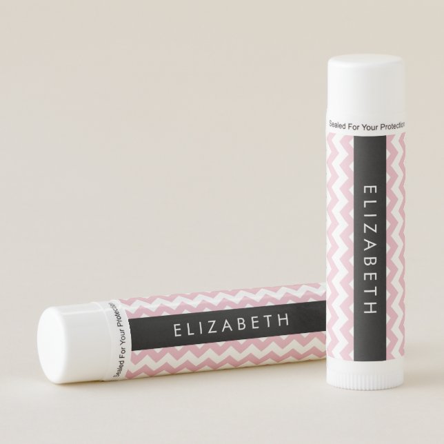 Pink Zigzag, Pink Chevron, Wave Pattern, Your Name Lip Balm (Front)