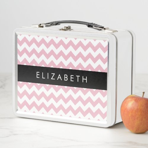 Pink Zigzag Pink Chevron Wave Pattern Your Name Metal Lunch Box