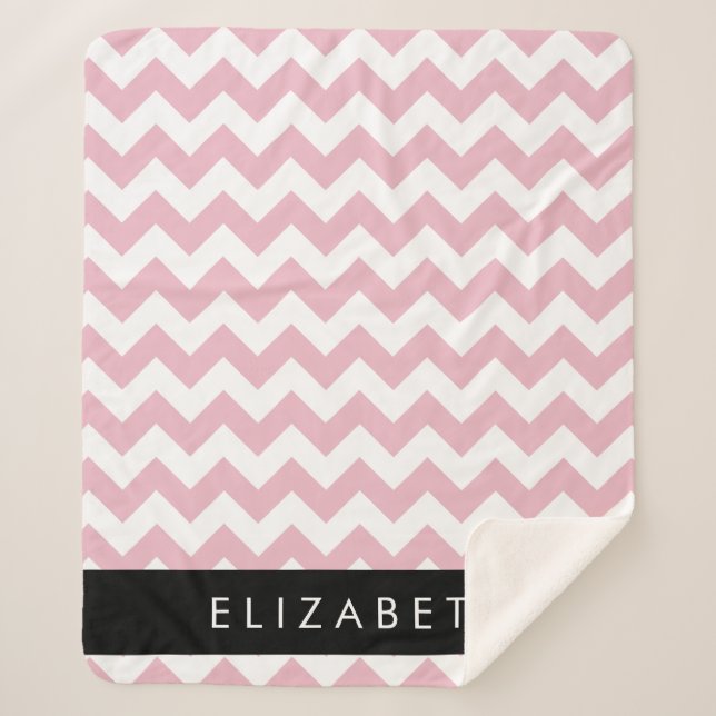 Pink Zigzag, Pink Chevron, Wave Pattern, Your Name Sherpa Blanket (Front)