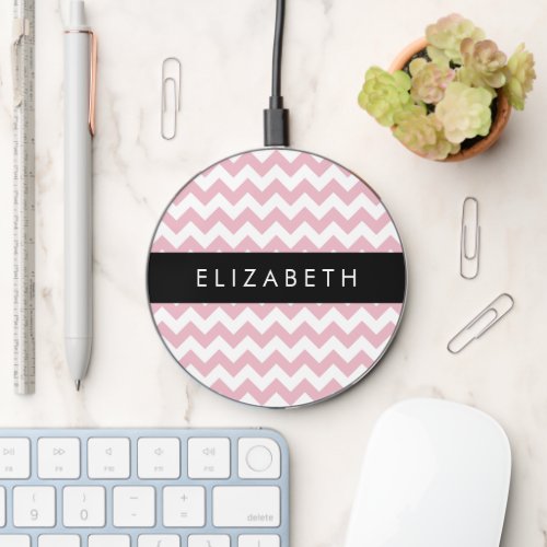 Pink Zigzag Pink Chevron Wave Pattern Your Name Wireless Charger