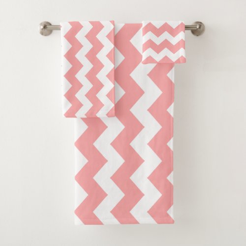 Pink Zigzag Striped Bath Towel Set