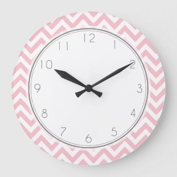 Pink Zigzag Stripes Pattern Large Clock by heartlockedhome at Zazzle