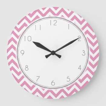 Pink Zigzag Stripes Pattern Large Clock by heartlockedhome at Zazzle