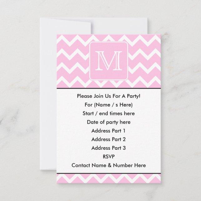 Pink Zigzags with Custom Monogram. Invitation (Front)