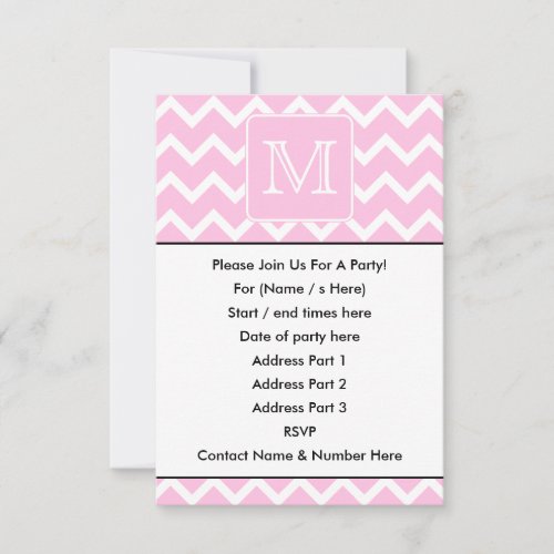Pink Zigzags with Custom Monogram. Personalized Invitation