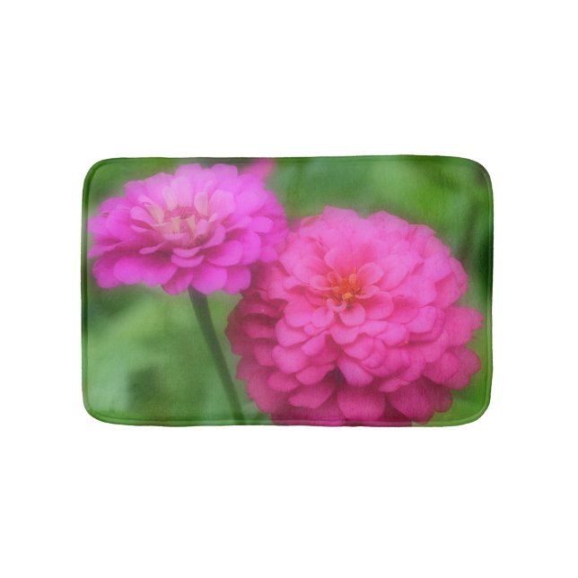 Pink Zinna Flowers Bath Mat (Front)