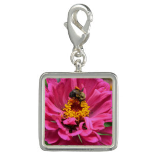 Pink Zinnia and Bee Charm