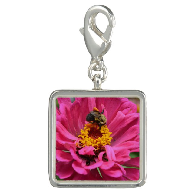 Pink Zinnia and Bee Charm (Front)