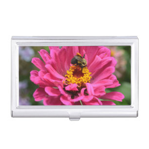 Pink Zinnia and Bumble bee Business Card Case