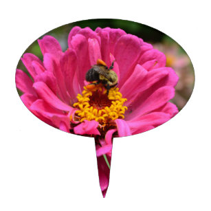 Pink Zinnia and Bumble bee Cake Topper
