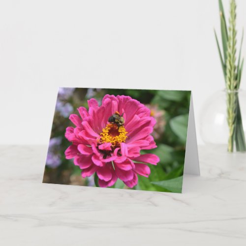 Pink Zinnia and Bumble bee Holiday Card