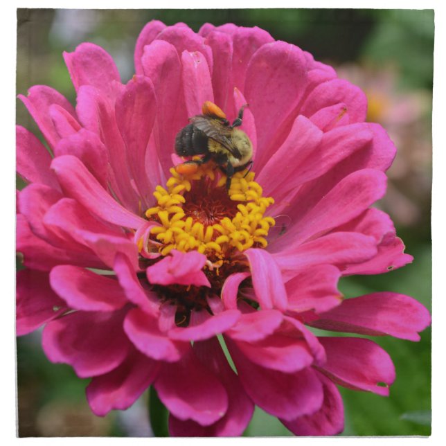 Pink Zinnia and Bumble bee Napkin (Front)