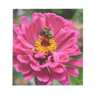 Pink Zinnia and Bumble bee Notepad