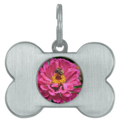 Pink Zinnia and Bumble bee Pet ID Tag