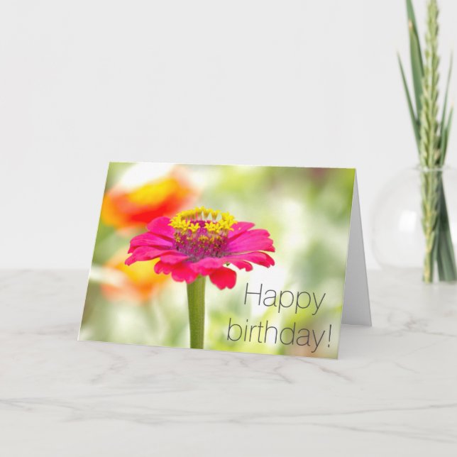 Pink Zinnia Birthday Card (Front)