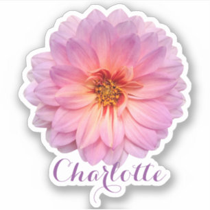 Pink Zinnia Custom Name Sticker