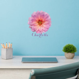 Pink Zinnia Custom Name Wall Decal