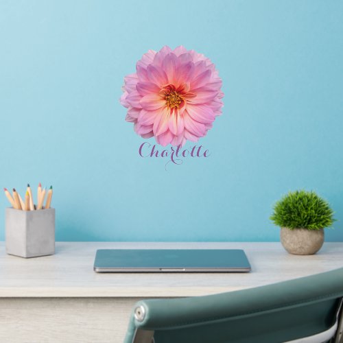 Pink Zinnia Custom Name Wall Decal