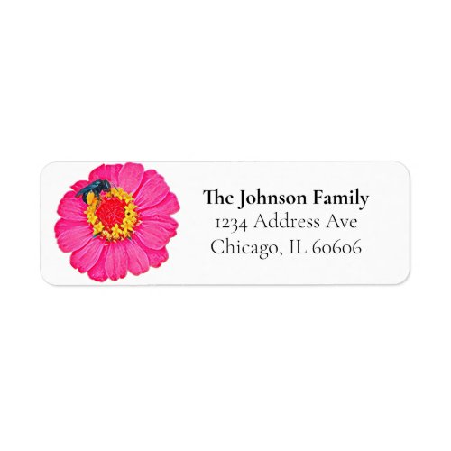 Pink Zinnia Floral Return Address Labels