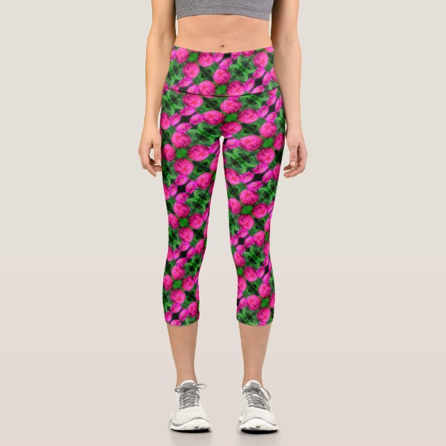 Pink Zinnia Flower Art Pattern Capri Leggings (Front)