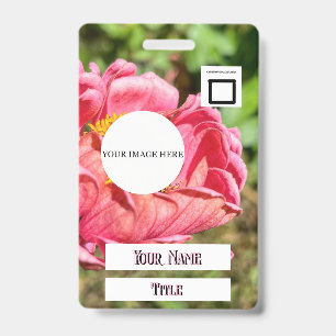 Pink Zinnia Flower Custom Image Logo Name Title Badge