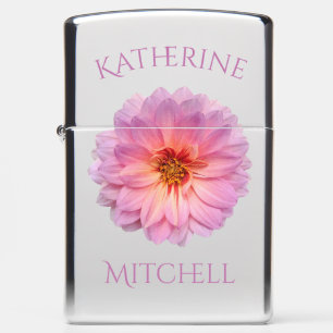 Pink Zinnia Flower Custom Name Zippo Lighter