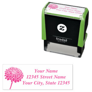 Pink Zinnia flower custom return address Self-inking Stamp